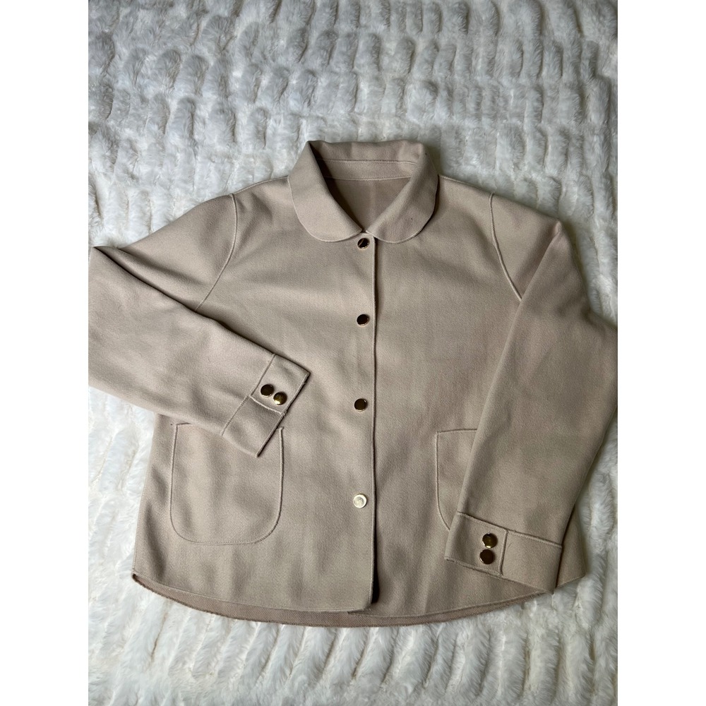 Tan Peter Pan Collar Button Up Jacket with Pockets Tan Size L 310-1